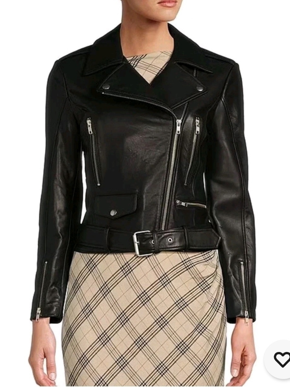 ANTONIO MELANI Black Genuine Leather Asymmetric Biker Jacket